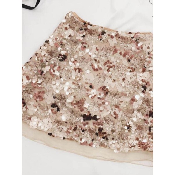 Sequins Mesh Back Zipper Skirt