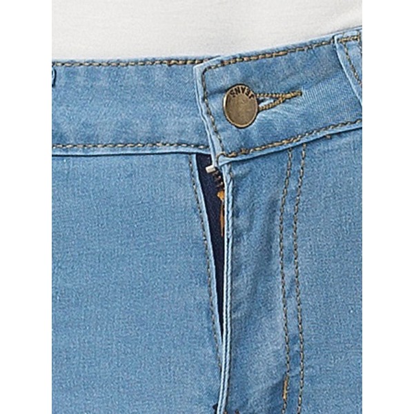 Washed Plain Button Slim Denim Jeans