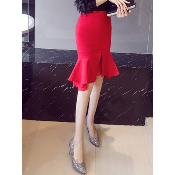 Mermaid Zipper Solid Color Bodycon Skirt