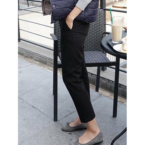 Skinny Pocket Plain Casual Pants