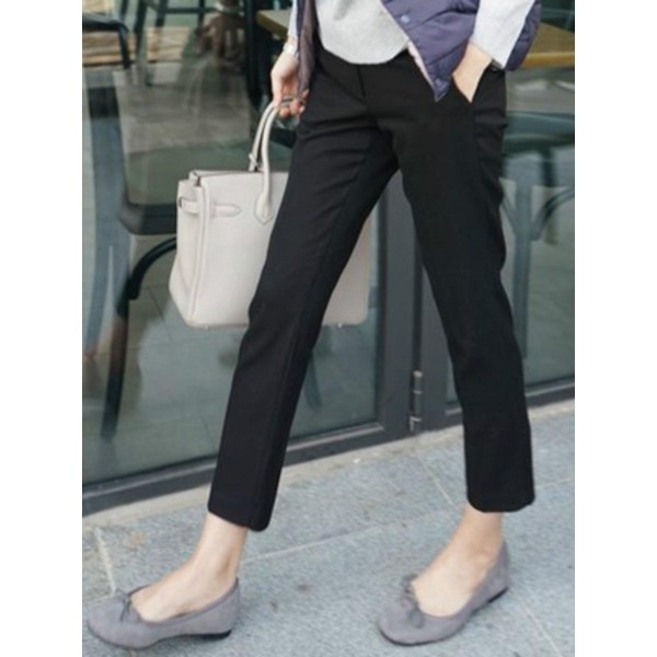 Skinny Pocket Plain Casual Pants