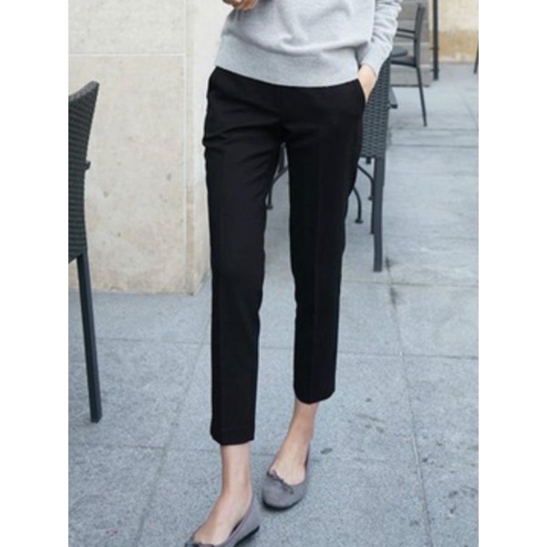 Skinny Pocket Plain Casual Pants