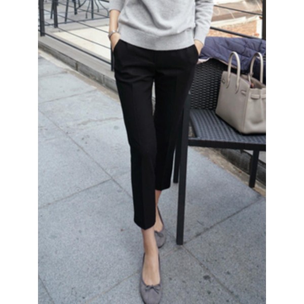 Skinny Pocket Plain Casual Pants