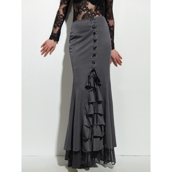 Lace-Up Layered Falbala Mermaid Skirt