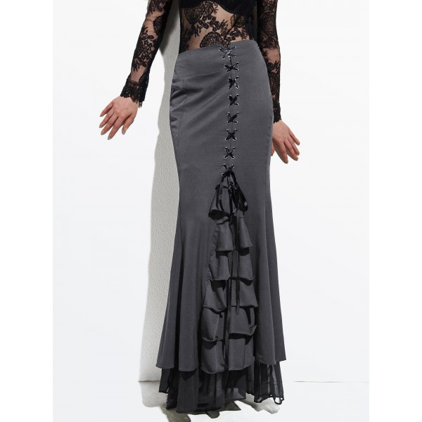 Lace-Up Layered Falbala Mermaid Skirt