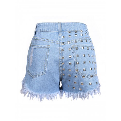 Rivet Hole Pocket Fringe Shorts