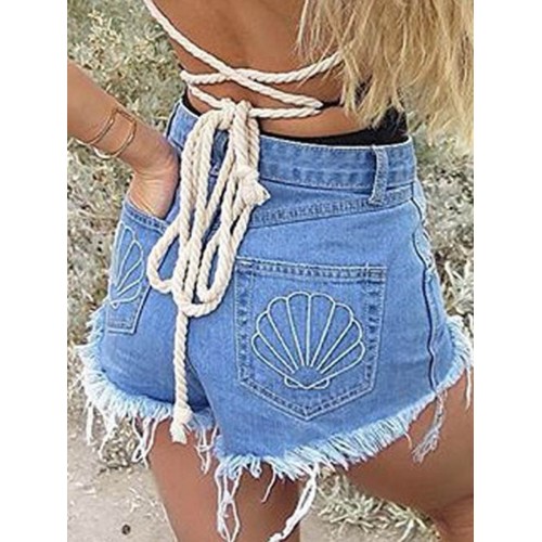 Fringe Button Pocket Women's Denim Shorts