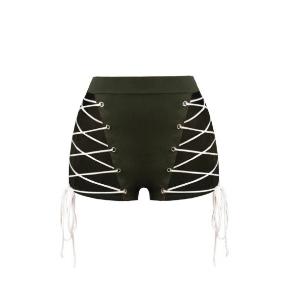 Lace-Up Patchwork Plain Women's Shorts