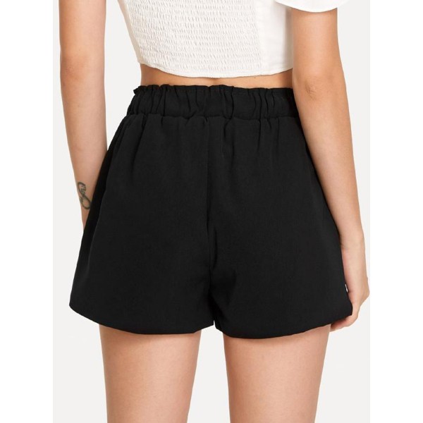 Ribbon Detail Plain Pocket Women's Shorts