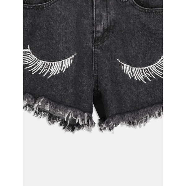 Ripped Embroidery Denim Women's Shorts