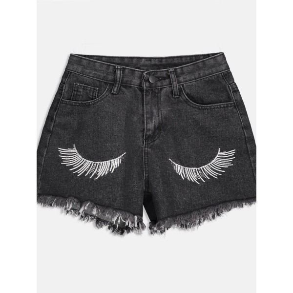 Ripped Embroidery Denim Women's Shorts