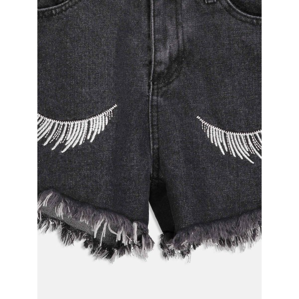 Ripped Embroidery Denim Women's Shorts