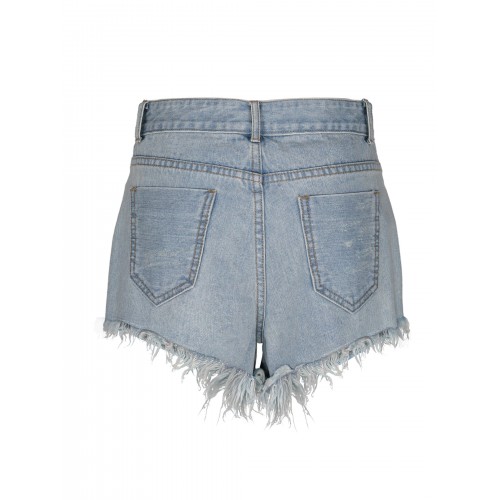 Hole Worn Slim Fit Women's Denim Shorts