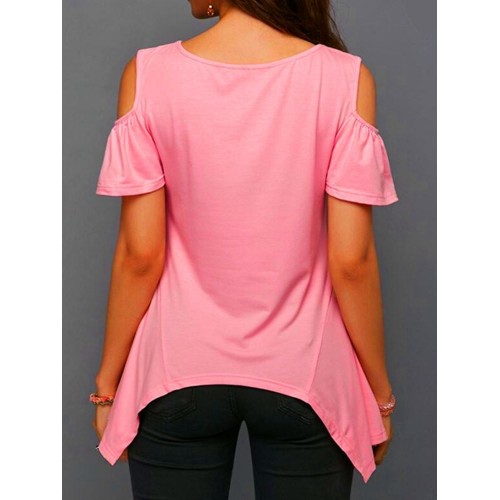 Women's V-Neck Pure Color Irregular T-shirt