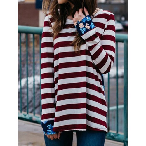 Striped Long Floral Loose T-shirt