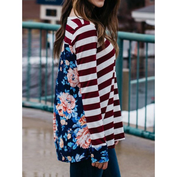 Striped Long Floral Loose T-shirt