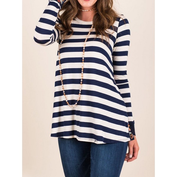 Striped Long Floral Loose T-shirt