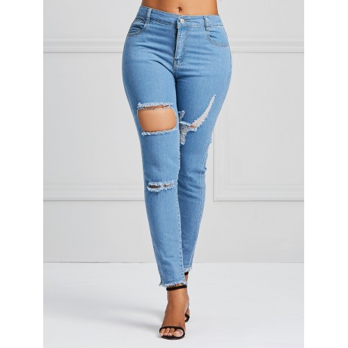 Women's Hole Mid-Waist Jeans