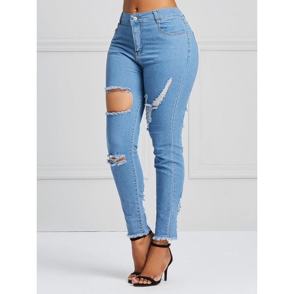 Women's Hole Mid-Waist Jeans