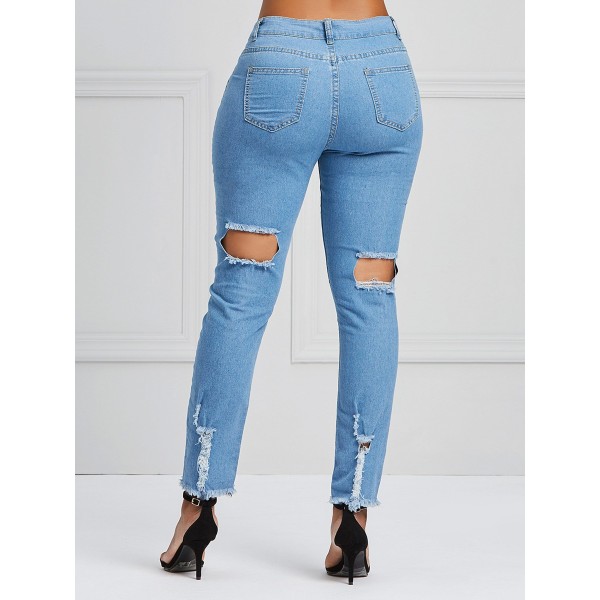 Women's Hole Mid-Waist Jeans