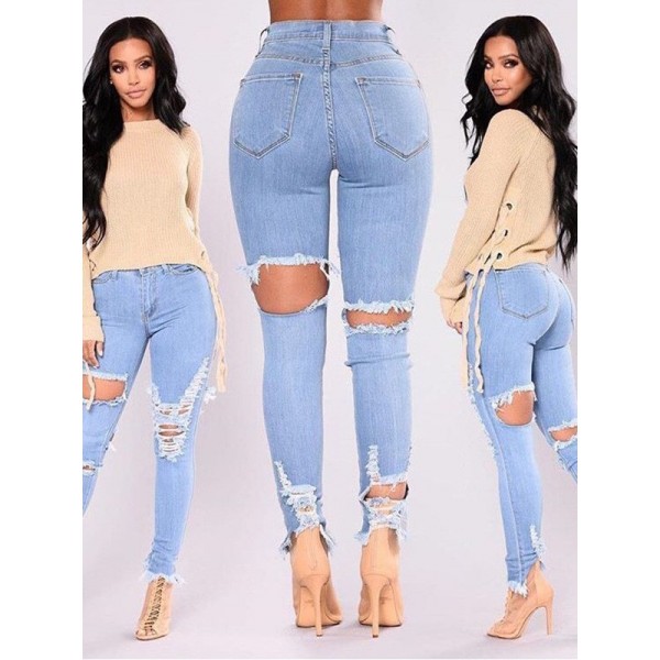 Women's Hole Mid-Waist Jeans