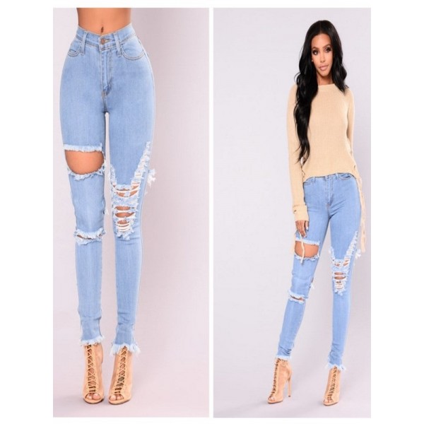 Women's Hole Mid-Waist Jeans