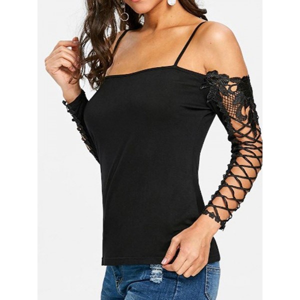 Best Seller Off Shoulder Hollow Out Lace T-shirt