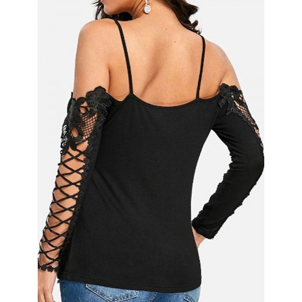 Best Seller Off Shoulder Hollow Out Lace T-shirt