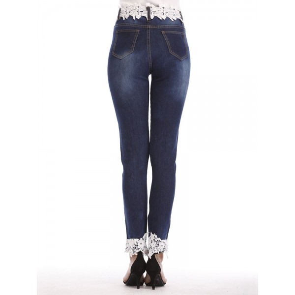 Slim Lace Hole Patchwork Women's Jeans