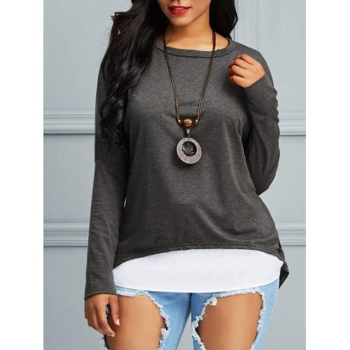 All Match Round Neck Contrast Color T-shirt