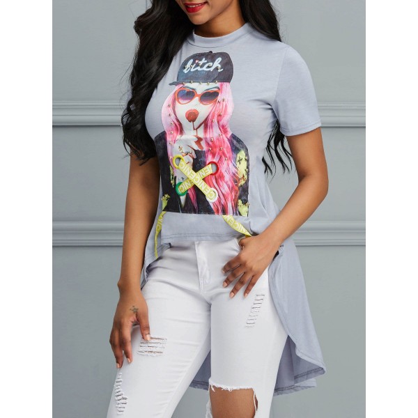 Irregular Swing Figure Pattern Mesh-Belt Women's T-shirt