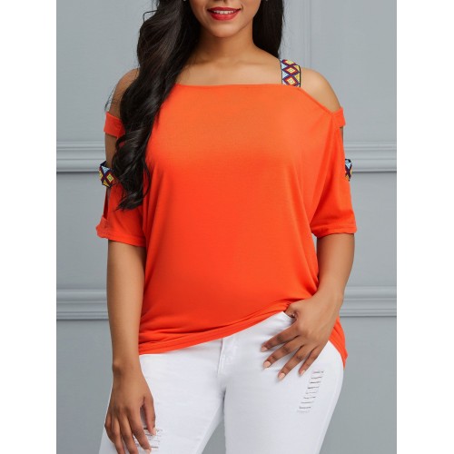 Women's Contrast Color Off Shoulder T-Shirt