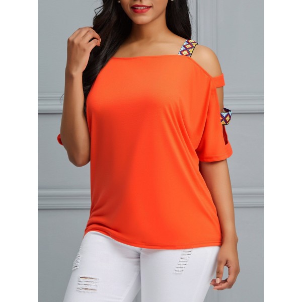 Women's Contrast Color Off Shoulder T-Shirt