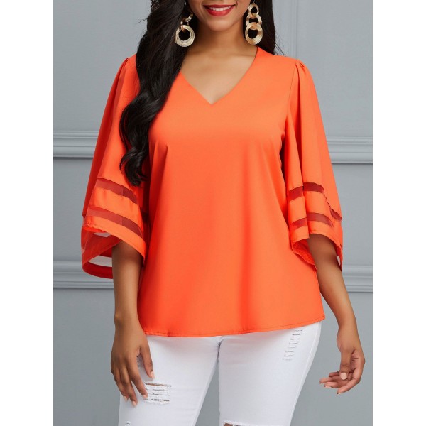 OL Style V-Neck  Pure Color Loose T-Shirt