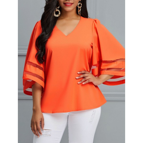 OL Style V-Neck  Pure Color Loose T-Shirt