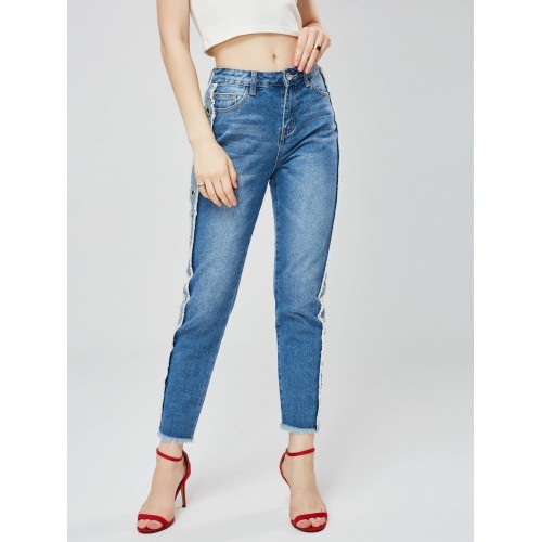 Hollow Ripped One Button Women's Cropped Jeans