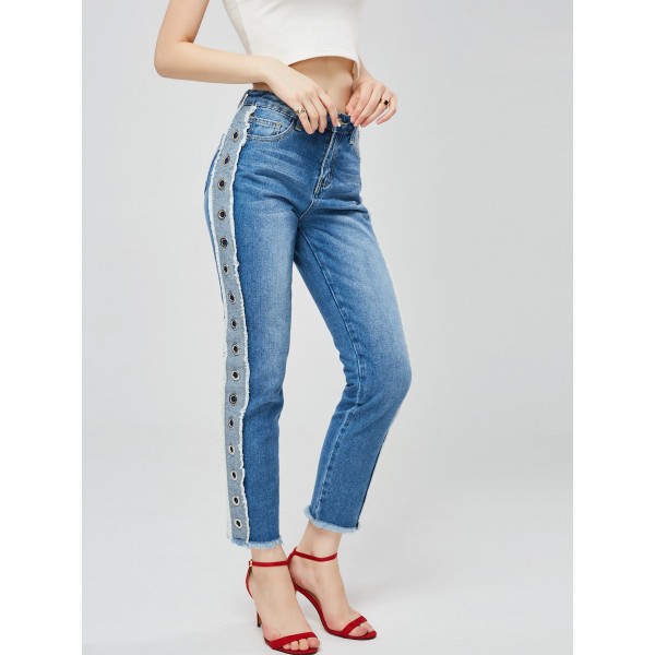 Hollow Ripped One Button Women's Cropped Jeans