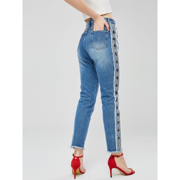 Hollow Ripped One Button Women's Cropped Jeans