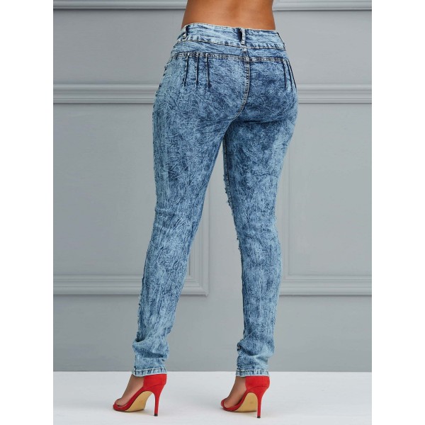 High-Waist Front Hole Worn Jeans