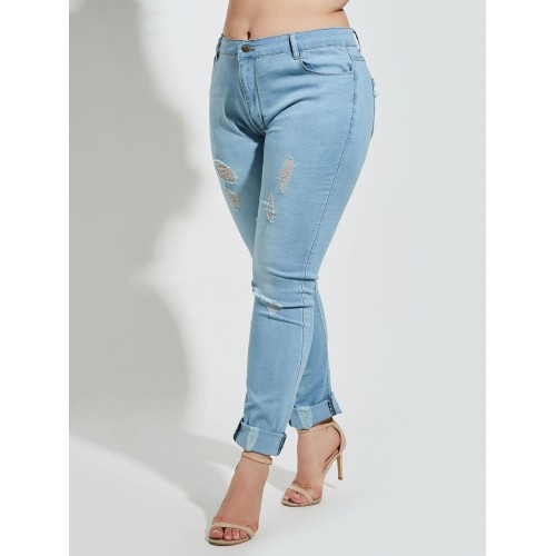 Plus Size Ripped Denim Women's Jeans