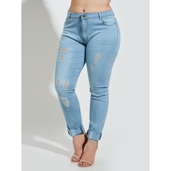 Plus Size Ripped Denim Women's Jeans