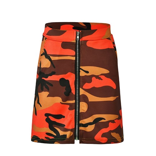 Front Zipper Camouflage Skirt