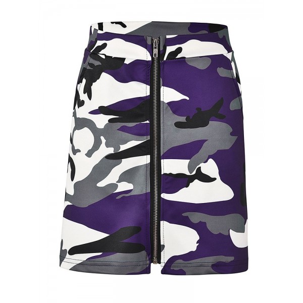 Front Zipper Camouflage Skirt