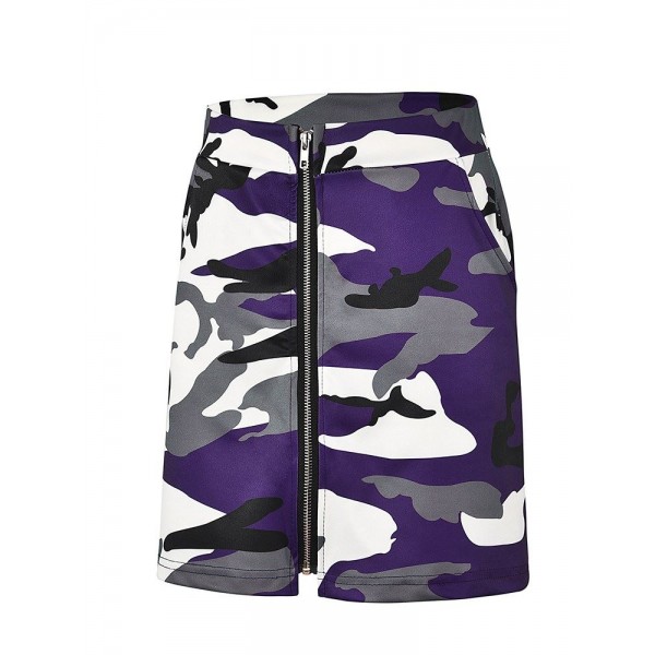 Front Zipper Camouflage Skirt