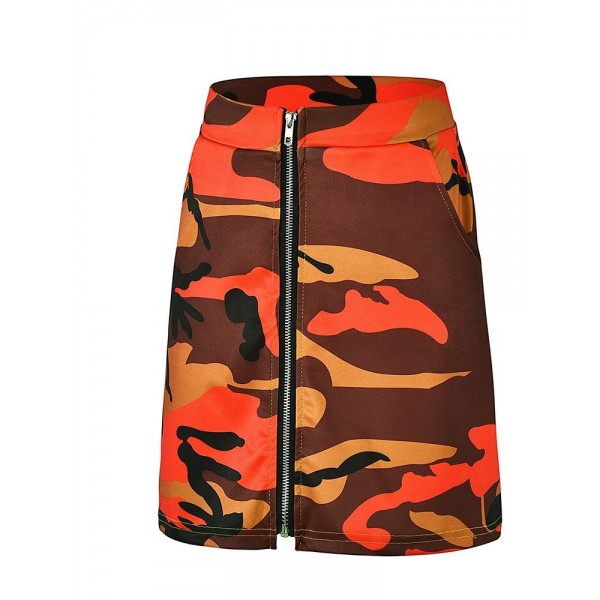 Front Zipper Camouflage Skirt