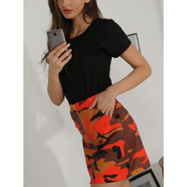 Front Zipper Camouflage Skirt