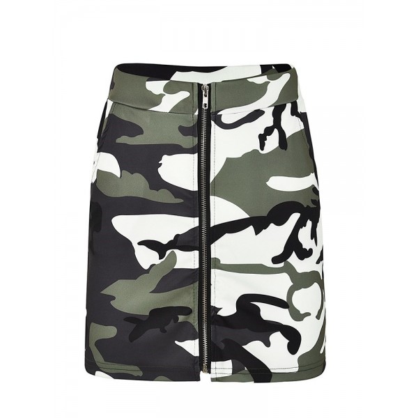 Front Zipper Camouflage Skirt