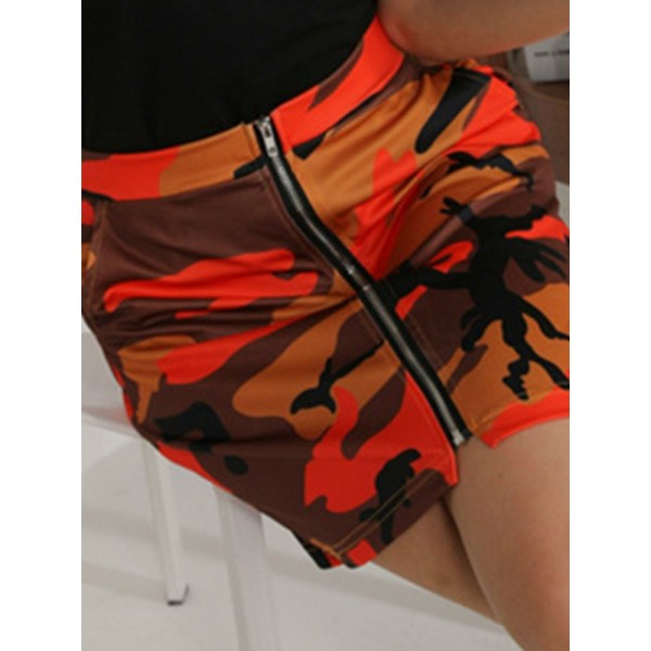 Front Zipper Camouflage Skirt