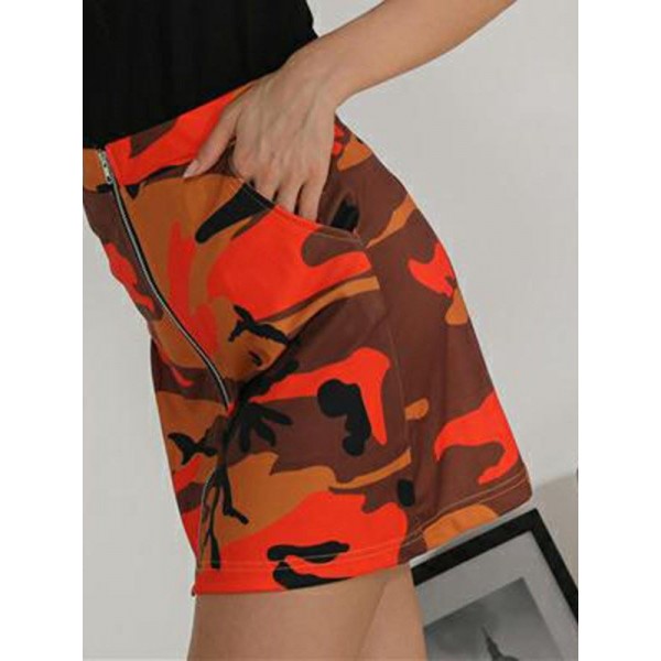 Front Zipper Camouflage Skirt