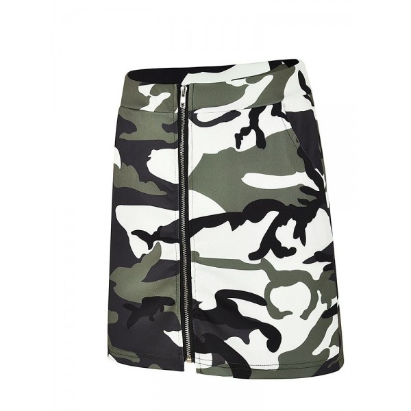 Front Zipper Camouflage Skirt